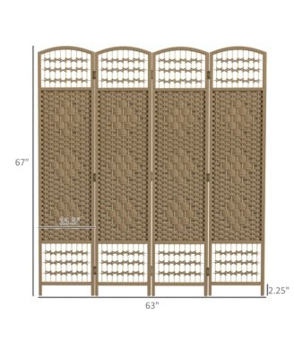 4 Panel Room Divider, Folding Screen, 5.6', Natural