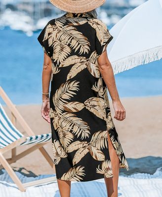 Damen Bikini Shirt Cover Up – Lustiges Bedrucktes T-Shirt Kleid Kurzarm Strand Bademode