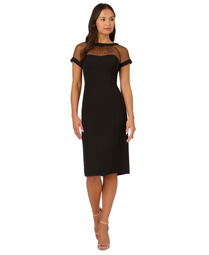Adrianna Papell Women's Lace Illusion Polyester Lace Sheath Dress Black Size 16