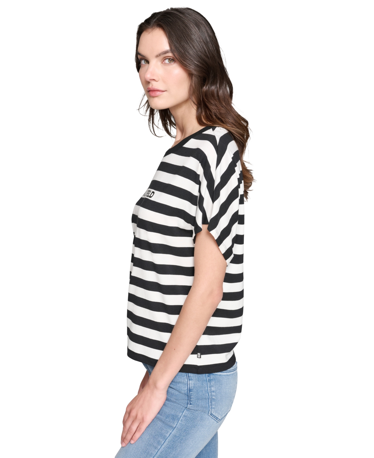 Karl Lagerfeld Paris Women's Striped Logo T-Shirt - Black  Soft White