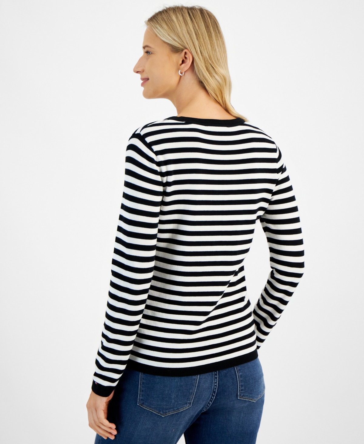 Tommy Hilfiger Women's Striped V-Neck Long-Sleeve Sweater -ivory