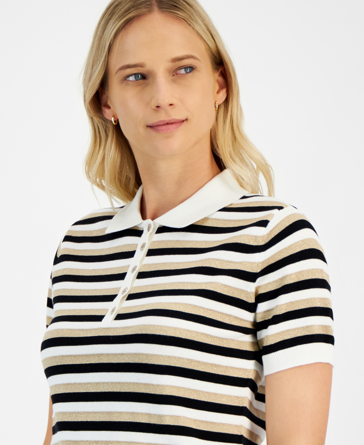 Tommy Hilfiger Women's Cotton Striped Polo Top -ivry M
