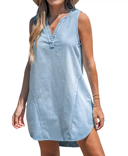 women's denim v-neck mini dress