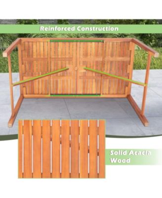 67 Inch Patio Rectangle Acacia Wood Dining Table with Umbrella Hole