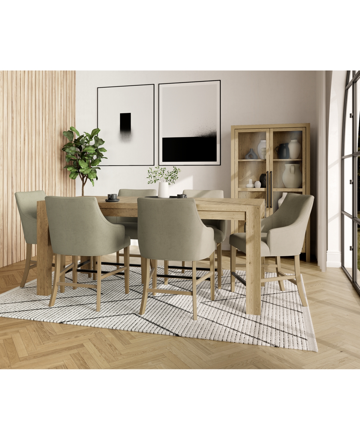 MACY'S 7PC COUNTER HEIGHT DINING SET (DAVIE TABLE & 6 NELIN STOOLS) 