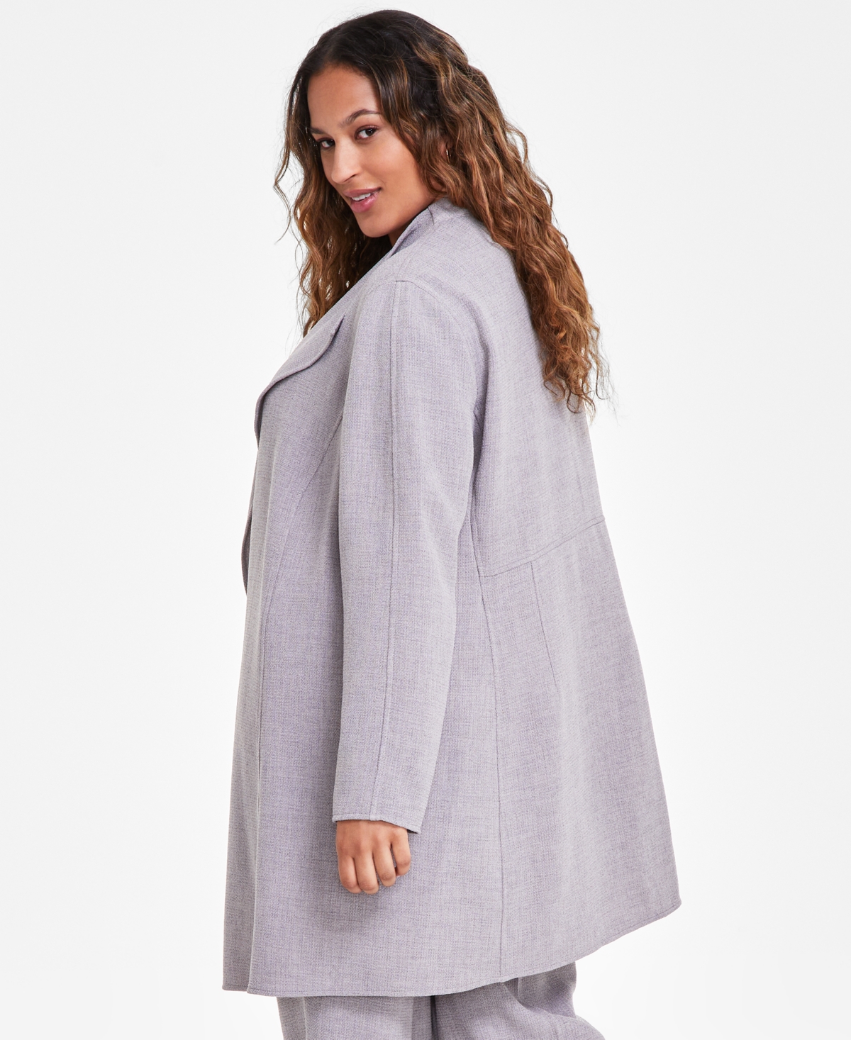 Kasper Plus Size Melange Crepe Drape-Collar Jacket