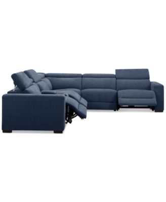 Nevio 6-Pc. Fabric Power Headrest Sectional with Console and 3 Power Motion Chairs