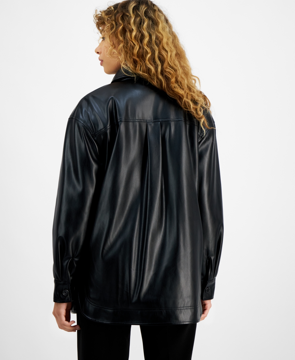 Guess Women's Mareva Faux-leather Long-sleeve Shacket In Black