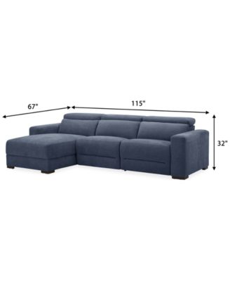 Nevio 3-Pc. Fabric Power Headrest Sectional and Chaise with 1 Power Motion Chair