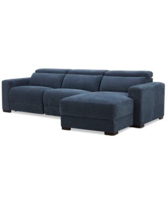 Nevio 3-Pc. Fabric Power Headrest Sectional and Chaise with 2 Power Motion Chairs