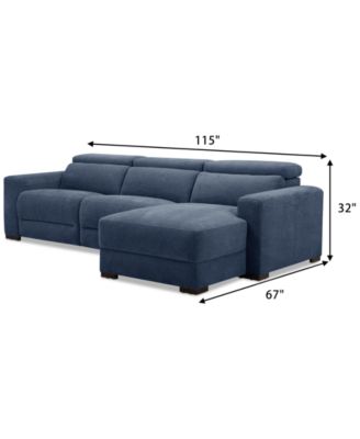 Nevio 3-Pc. Fabric Power Headrest Sectional and Chaise with 2 Power Motion Chairs