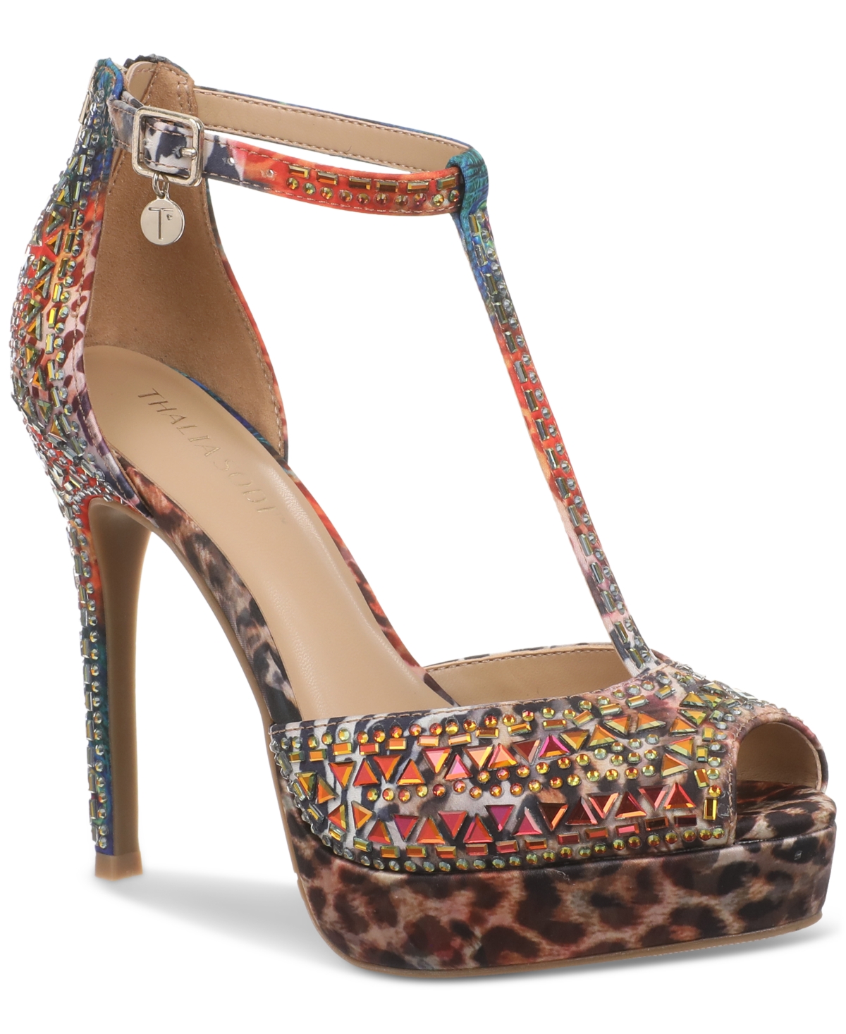 Thalia Sodi Women's Chacey Embellished T-strap Platform Pumps In Exotic Multi