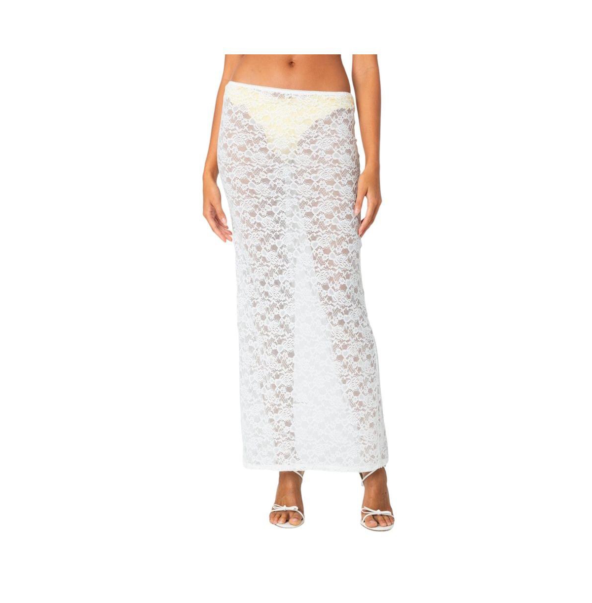 Edikted Women's Oceana Sheer Lace Maxi Skirt