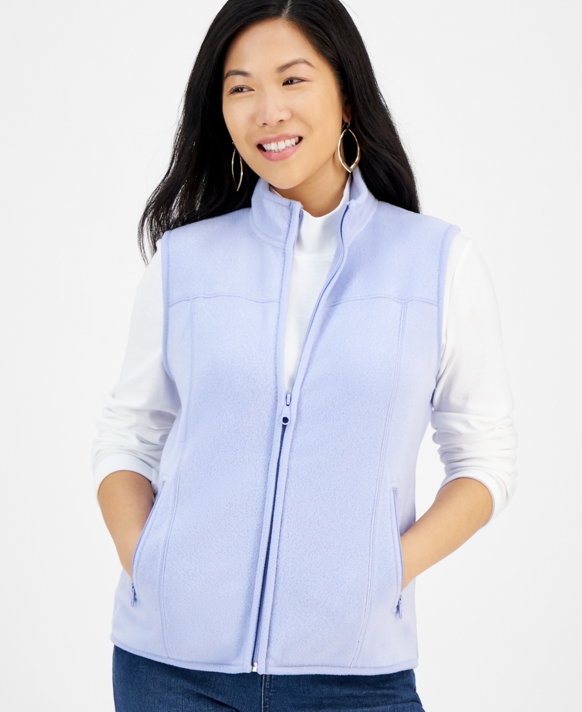 Style & Co Petite Polar Fleece Vest, Created For Macy's In Moonlit Iris