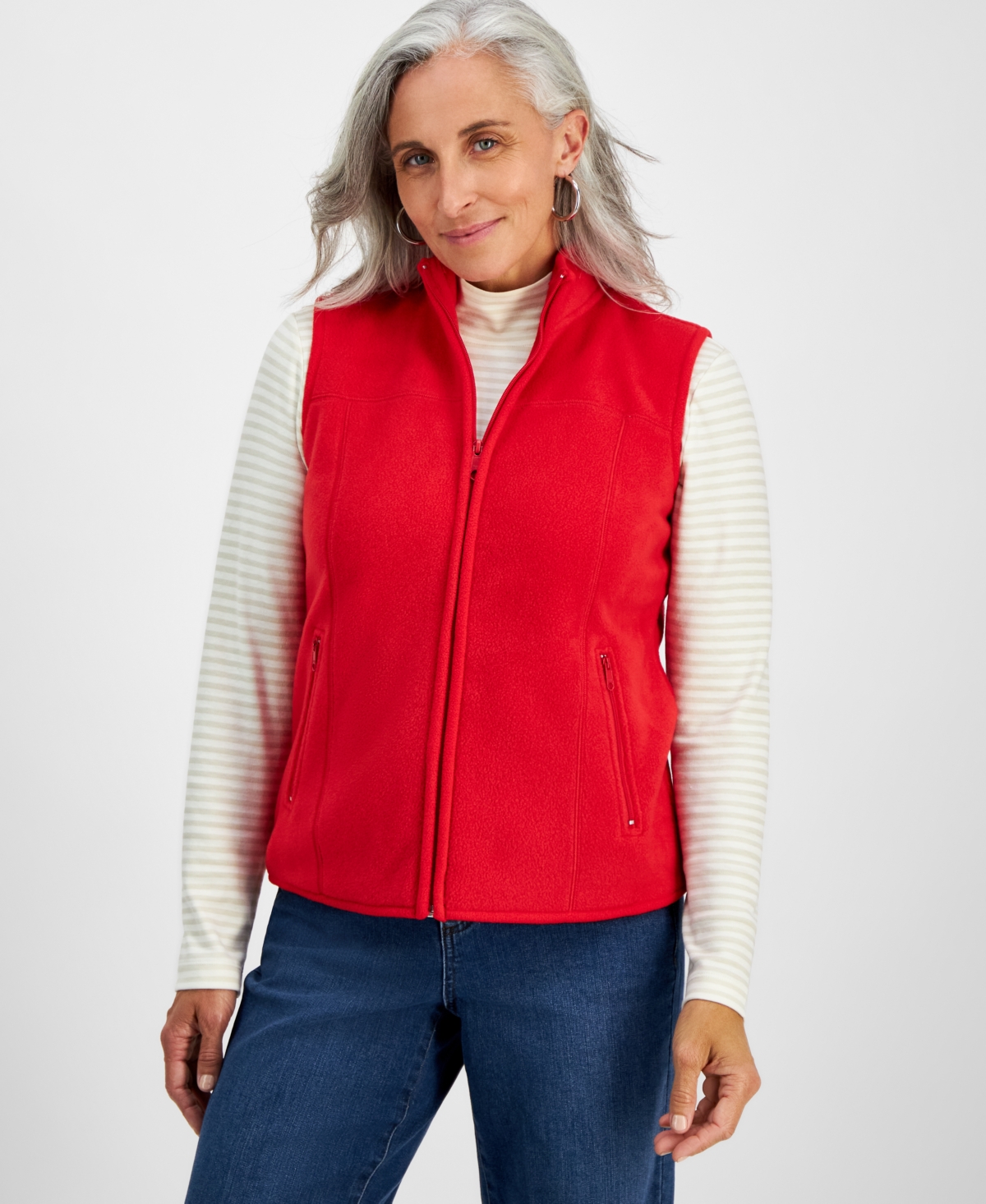 Style & Co Women's Zip-front Polar Fleece Vest, Created For Macy's In Tango Red