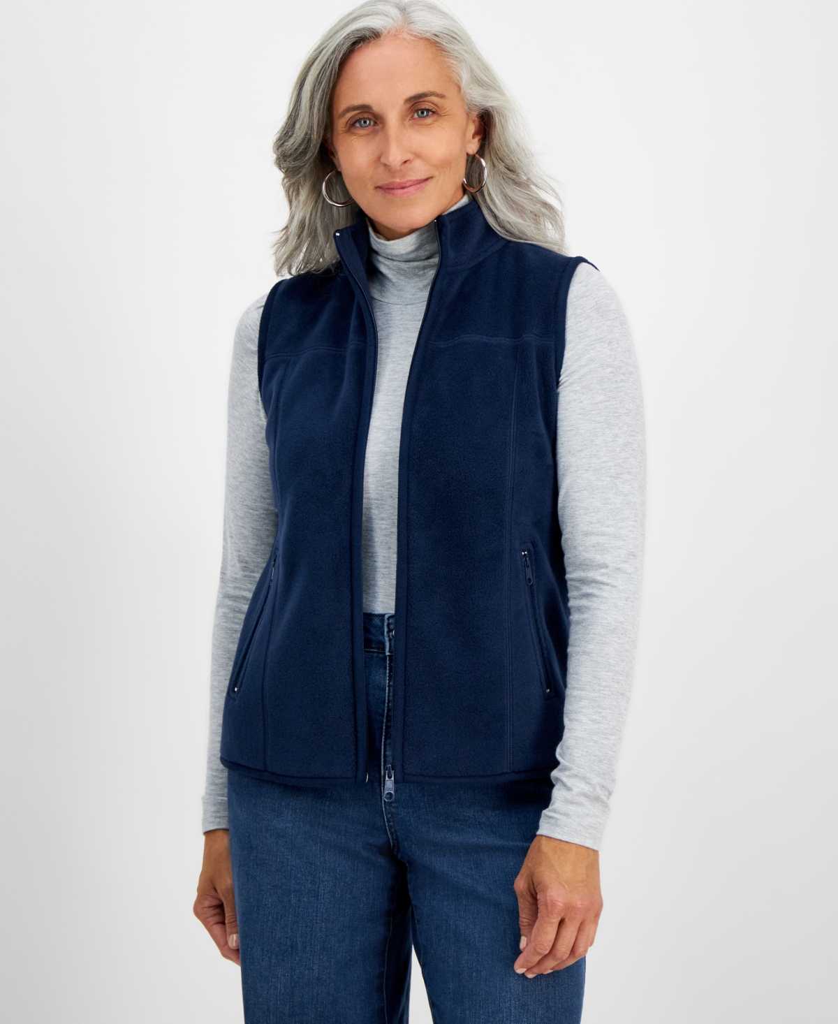 Style & Co Petite Polar Fleece Vest, Created For Macy's In Industrial Blue