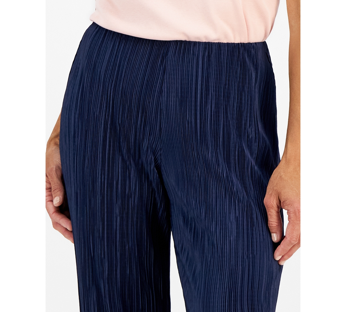 Jm Collection Petite Plisse Wide-Leg Pull-On Ankle Pants, Created for Macy's