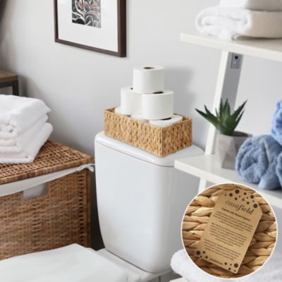 Set of 2 Woven Seagrass Bathroom Storage Baskets, 16&amp;#x22; W x 6.75&amp;#x22; D x 4.25&amp;#x22; H for Toilet Paper, Tissue, Shelving