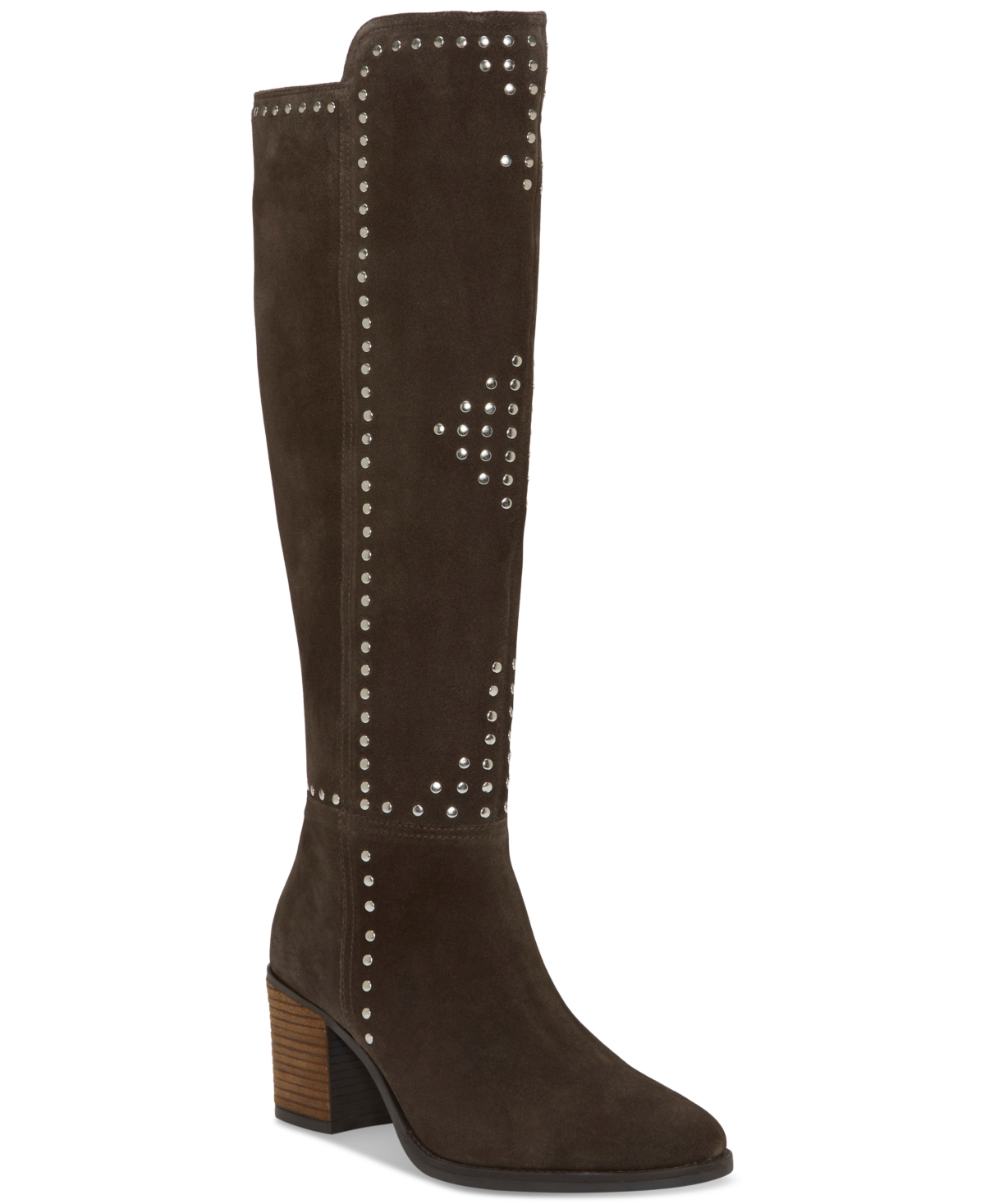 Shop Lucky Brand Women's Bonnay Knee-high Block-heel Boots In Leonardo Dark Grey Suede