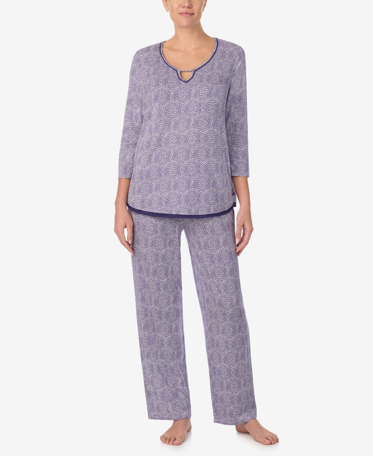 Women's 3/4-Sleeve Pajama Pants Set - Purple Geo