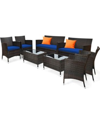 8PCS Patio Rattan Conversation Furniture Set Outdoor w/ Cushion