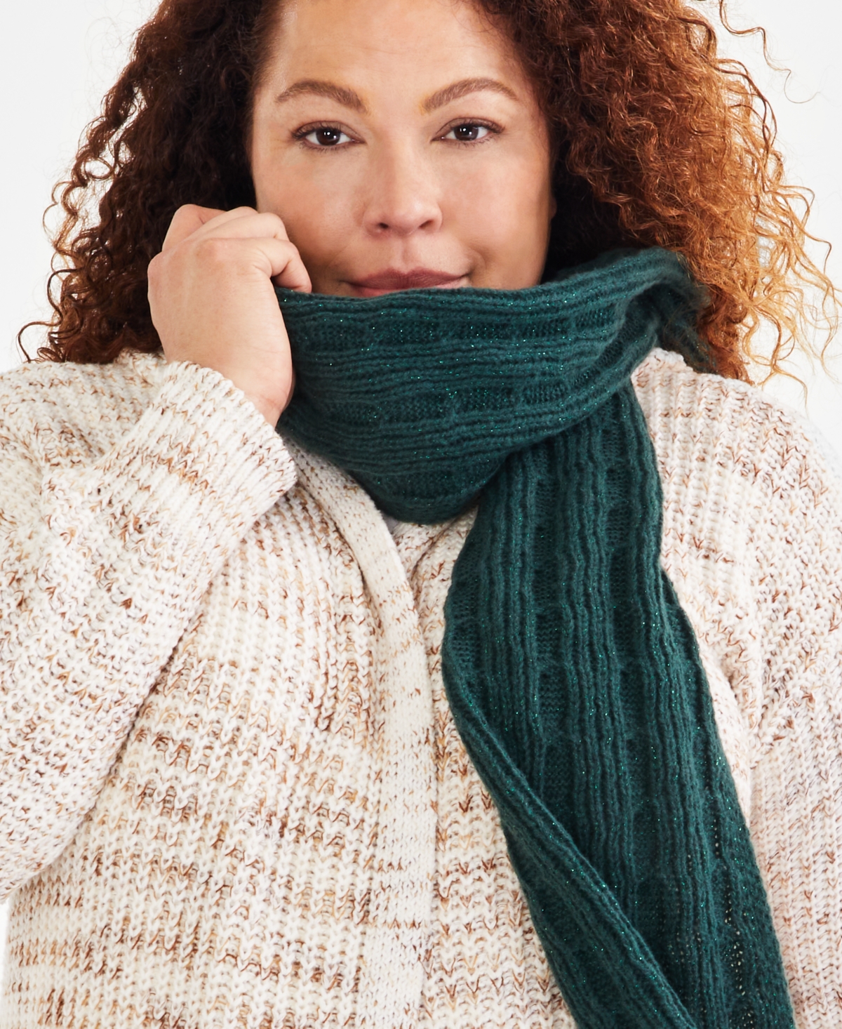 Style & Co Rib Edge Shine Cable Knit Scarf, Created for Macy's
