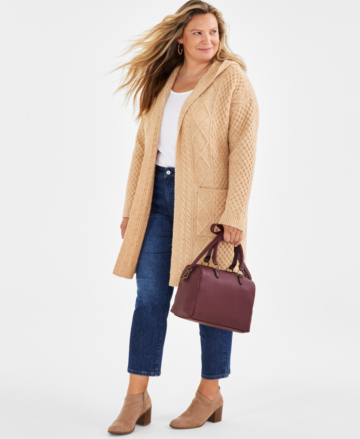 Style & Co Plus Size Chunky Open-Front Cable-Knit Cardigan, Created for Macy's