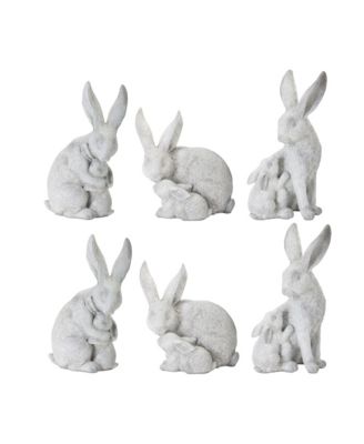 White Stone Garden Rabbit With Baby Bunny Figurine (Set of 6)