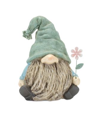 Stone Garden Gnome Figurine With Flower Stem Accent (Set of 4)