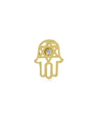Tiny Petite Judaic Jewelry CZ Accent14K Yellow Gold Hamsa Star Of David Judaic Cartilage Ear Lobe Piercing Stud Earring Bat Mitzvah Secure Screw Back
