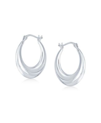 Round Circle Finish Crescent Tapered Tube Hoop Earrings  Sterling Silver Hinged Notched Post .75 Inch Diameter