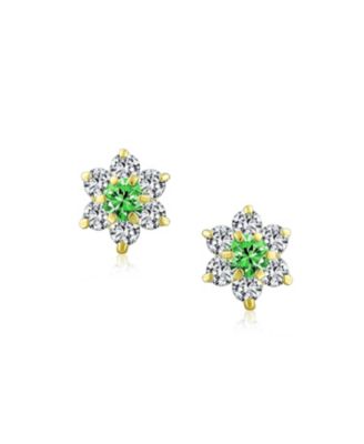 Tiny Cubic Zirconia CZ Flower Stud Earrings 14K Real Gold Screw back