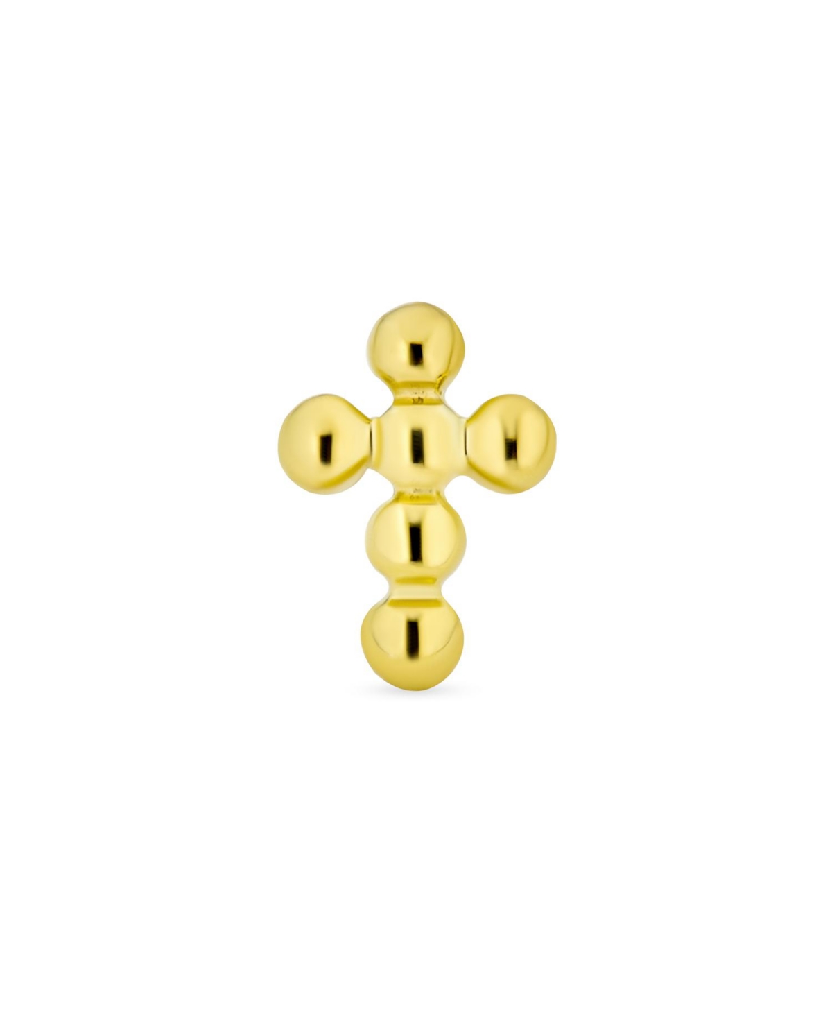 Bling Jewelry Tiny Minimalist Religious Christian Mini Ball Bubble Cross Cartilage Ear Lobe Piercing 1 Piece Stud Earring For Women 14K YellowSa