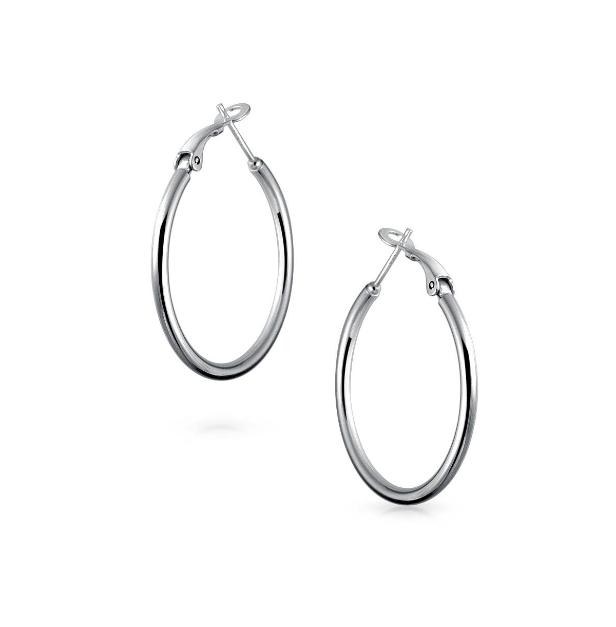 Bling Jewelry Simple Plain Finish Round Tube Hoop Earrings For Women SterlingHinged Notched Post Diameter - Silver