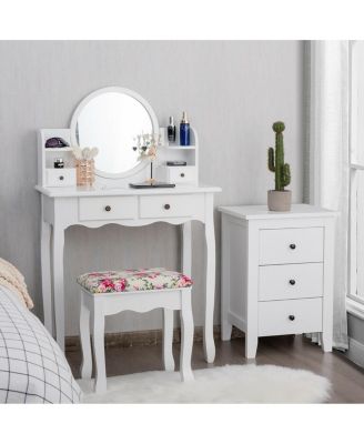Makeup Vanity Table Set with 360° Pivoted Round Mirror