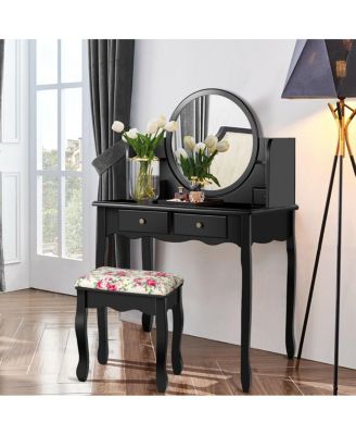 Makeup Vanity Table Set with 360° Pivoted Round Mirror