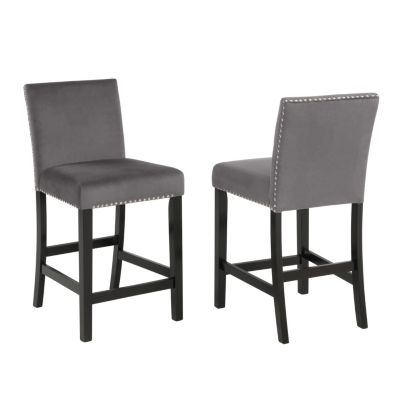 Streamdale Contemporary Velvet Counter Stool with Nailhead Trim, Set of 2
