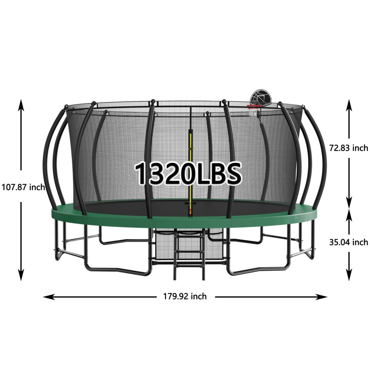 Streamdale Furniture 15FT Trampoline with Basketball Hoop - Recreational Trampolines with Ladder, Shoe Bag and Galvanized Anti-Rust Coating - Army gre