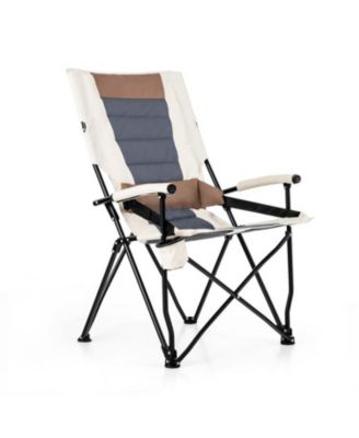 Folding Camping Chair with Cup Holder Armrest and Lumbar Pillow