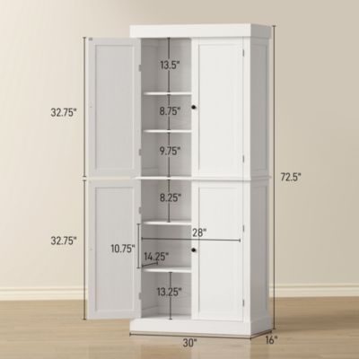 72&amp;#x22; Kitchen Pantry Storage Cabinet with 4 Doors, Wood Grain