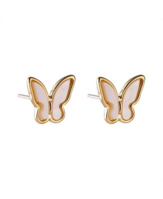 Gold Butterfly Stud Earrings Featuring Mother of Pearl Inlay