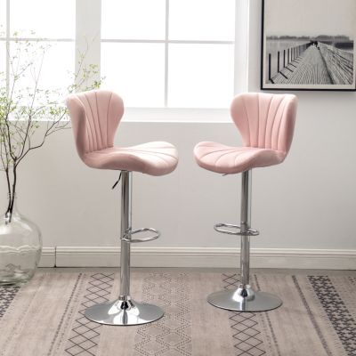 Upholstered Adjustable Swivel Barstools Set of 2