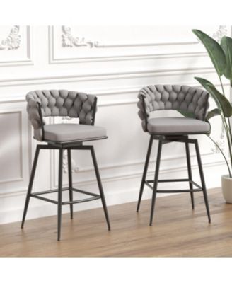 Modern Woven Swivel Bar Stools with Comfortable Upholstered Seat