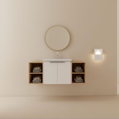 Streamdale Wall-Mounted Vanity with Storage Cabinet & Smooth Ceramic Basin