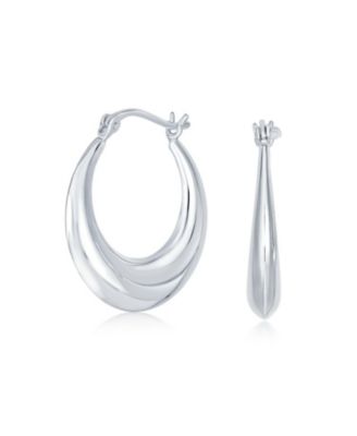 Round Circle Finish Crescent Tapered Tube Hoop Earrings  Sterling Silver Hinged Notched Post 1 Inch Diameter