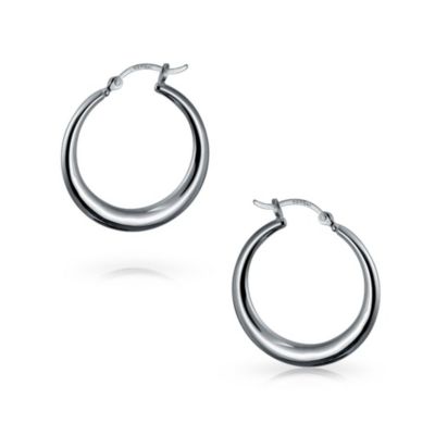 Simple Plain Circle Crescent Tapered Tube Hollow Puff Tube Round Hoop Earrings Sterling Silver