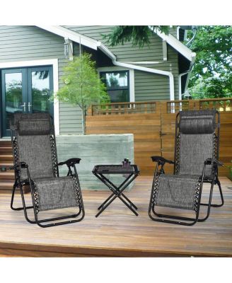 3 Pieces Folding Portable Zero Gravity Reclining Lounge Chairs Table Set Outoor Conversation Sets