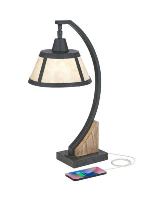 Oak River Rustic Farmhouse Desk Table Lamp with USB and AC Power Outlet in Base 22" High Gray Wash Mica Shade for Living Room Bedroom House Bedside Nightstand Home Office - Franklin Iron Works