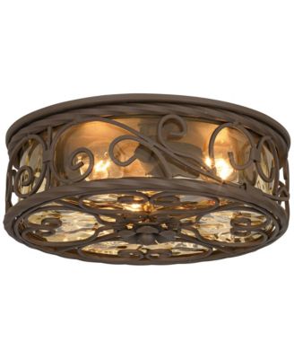 Casa Seville Rustic Farmhouse Flush Mount Outdoor Ceiling Light Fixture Dark Walnut 4 1/2" Champagne Water Glass for Post Exterior