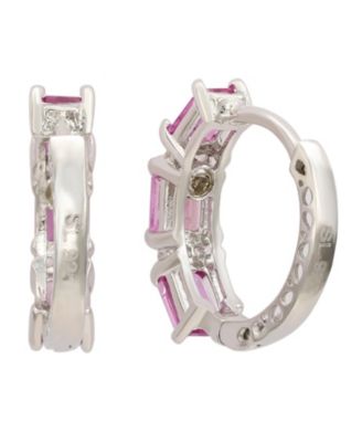 Suzy Levian Sterling Silver Sapphire & Created White Sapphire Emerald-Cut Huggie Hoop Earrings